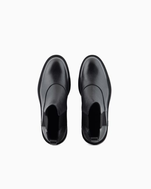 Emporio Armani Black Leather Chelsea Boots With Elastic Inserts Essential for men