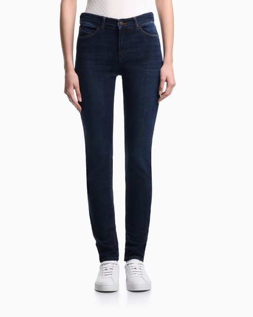 Emporio Armani Blue J18 Worn-Look, Stretch-Denim Skinny Jeans