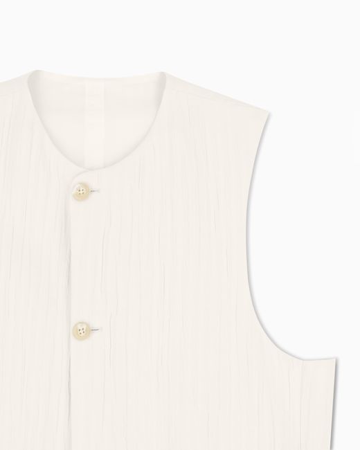 Emporio Armani White Embossed Jacquard Fabric Waistcoat With Wrinkle Effect for men