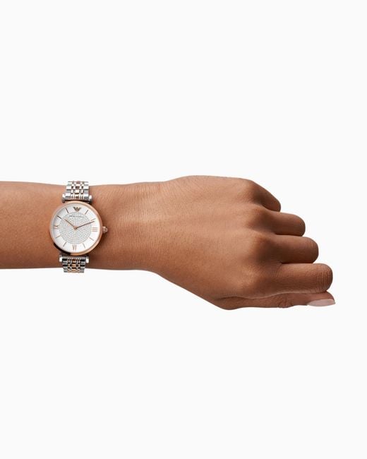 Emporio Armani White Two-Hand Two-Tone Stainless Steel Watch