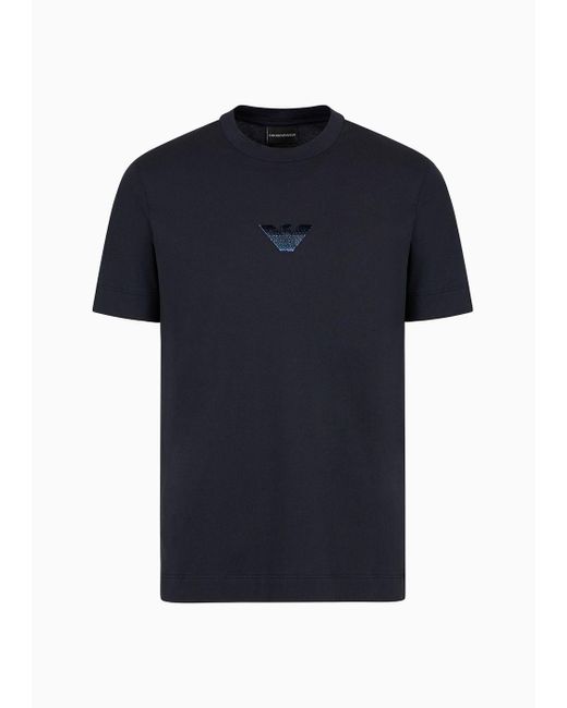 Emporio Armani T-shirt Aus Leichtem Jersey Mit Adler-patch In Relief-optik in Blue für Herren