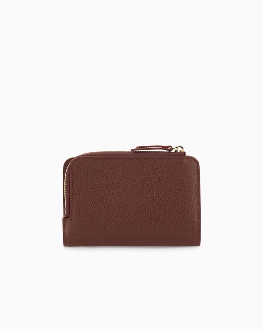 Emporio Armani Brown Textured Leather Billfold Wallet With Zip-Around Closure