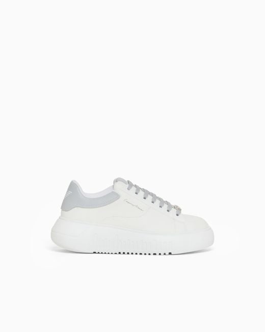 Emporio Armani White Smooth Leather Sneakers Icon With A Thick Textured Sole