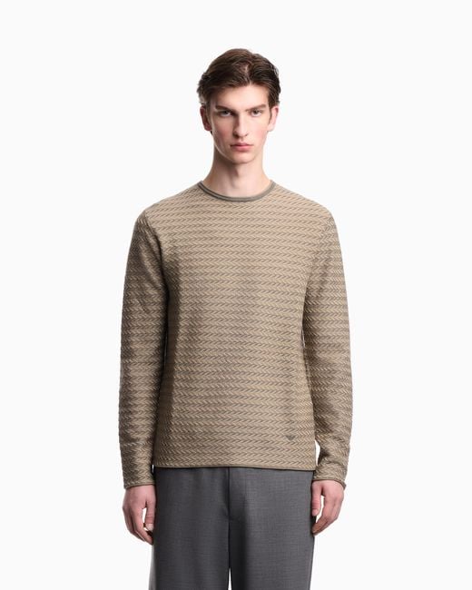 Emporio Armani Gray Icon Virgin-Wool Jumper With A Two-Tone Chevron Motif for men