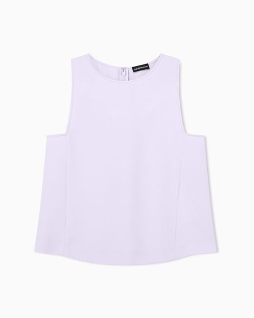 Emporio Armani Purple Textured Sleeveless Top With Round Neckline And Back Zip
