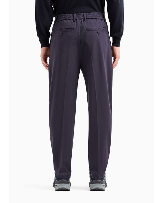Emporio Armani Blue Travel Essentials Trousers In A Viscose Jersey Blend With Ribs And Elasticated Waist for men