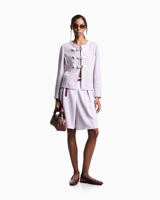Emporio Armani Purple Unlined Textured Jacket With Ottoman Bows And Round Neckline
