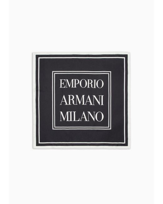 Emporio Armani Black Pure Silk Foulard With Milano Print for men