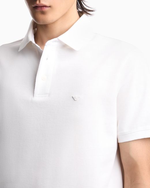 Emporio Armani White Regular Fit Piqué Polo Shirt for men