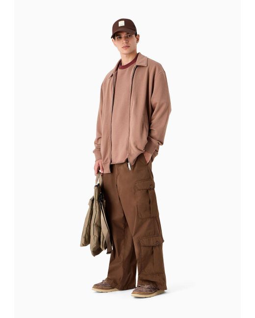 Emporio Armani Brown Sustainability Values Capsule Collection Garment-dyed Organic Poplin Cargo Trousers for men
