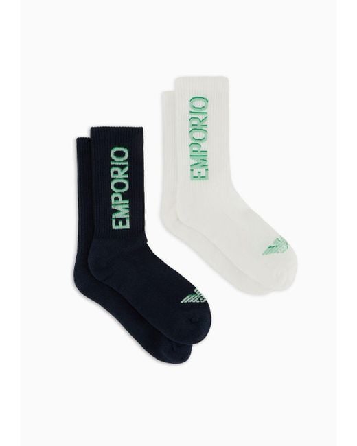 Emporio Armani 2er-pack Socken Aus Frottee Mit Sporty-logo-schriftzug in White für Herren