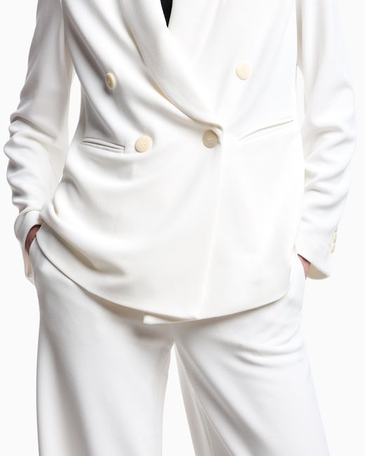 Blazer Croisé En Piqué Compact Icon Emporio Armani en coloris White