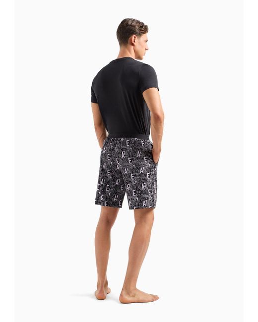 Emporio Armani Black Comfort-fit Pyjamas With Bermuda Shorts With All-over Bold Logo for men