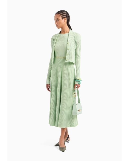 Emporio Armani Green Dress With Flared Hem And Wide-spaced Rib Flounce