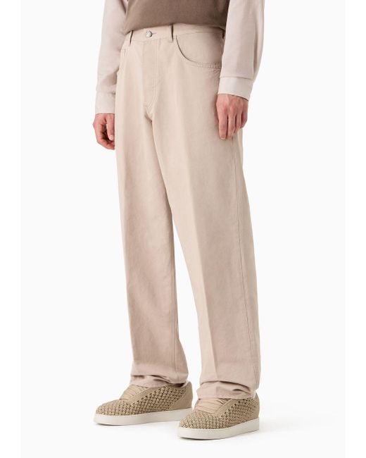 Emporio Armani White J74 Loose-fit Trousers In A Linen-blend Twill for men