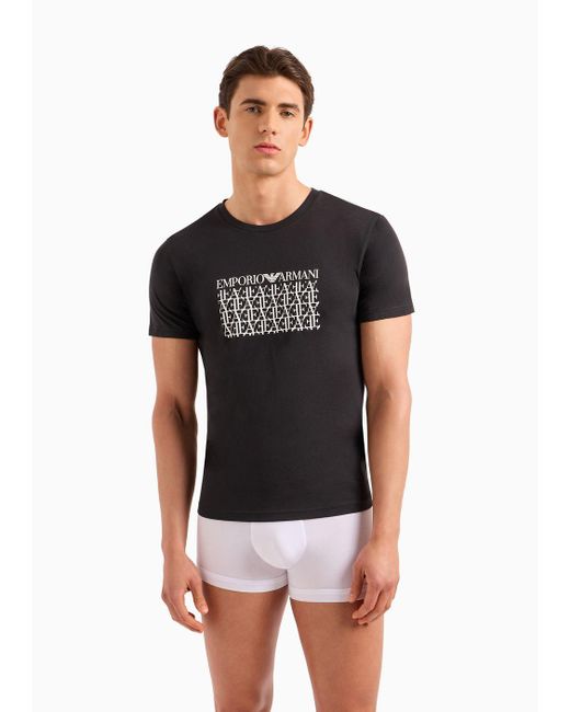 Emporio Armani Beachwear-t-shirt Aus Jersey Mit Makro-logo-print in Black für Herren