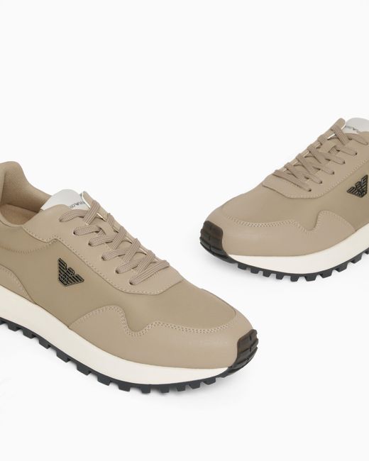 Emporio Armani White Recycled Nylon Sneakers With Regenerated Saffiano Details for men