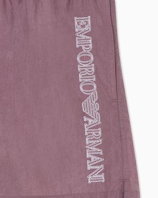 Emporio Armani Purple Swim Shorts With Stitched Logo Embroidery for men
