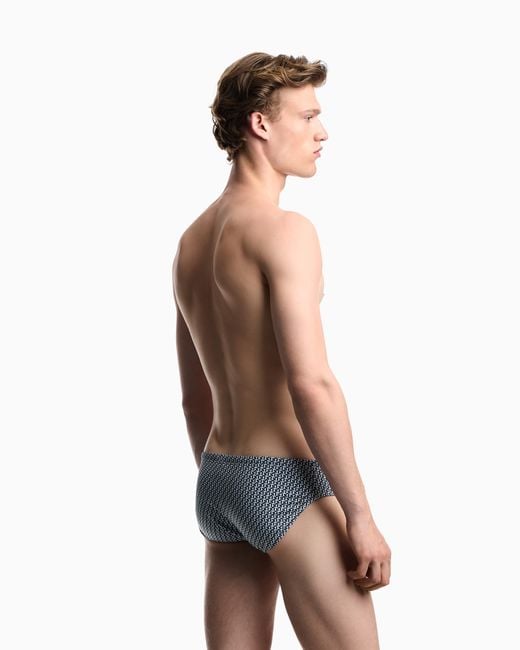 Emporio Armani Gray Swim Briefs With All-Over Logo for men