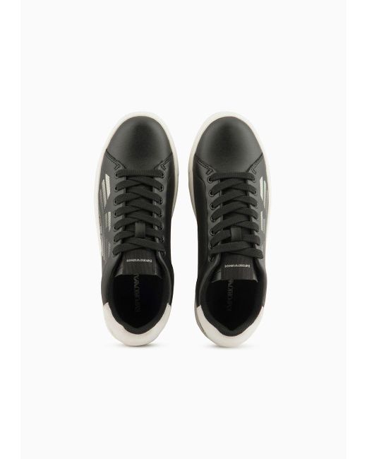 Emporio Armani Black Asv Regenerated-leather Sneakers With Oversized Eagle And Suede Back