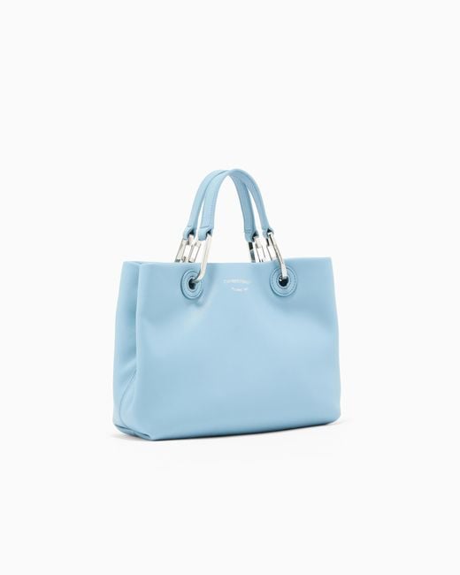 Emporio Armani Blue Nappa-Leather Small Myea Shopper Bag