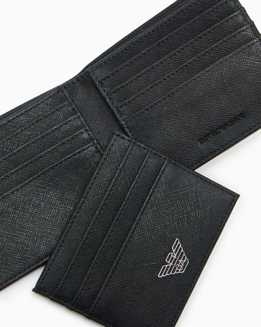 Emporio Armani Black Gift Box Containing Regenerated Saffiano Leather Wallet And Card Holder With Eagle Plate for men