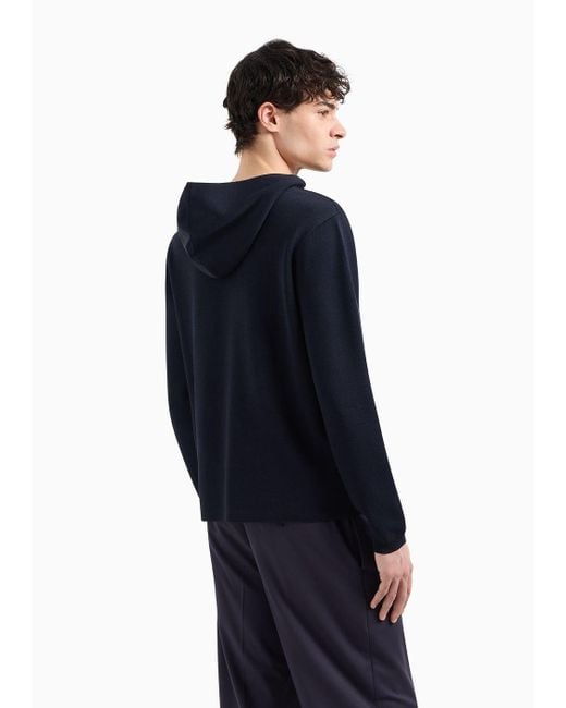Emporio Armani Oversize-pullover Mit Kapuze, Gefertigt Aus Unifarbenem Viskose-strick in Blue für Herren