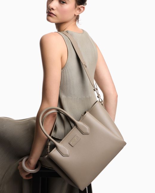 Emporio Armani White Medium Shopper Bag With Palmellato Finish