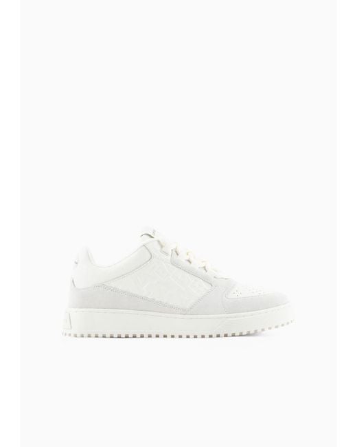 Emporio Armani White Leather And Suede Sneakers With Ea Logo for men