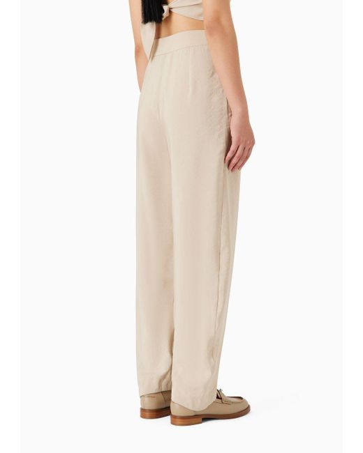Emporio Armani Natural Regular-fit Trousers In A Flowing, Washed Matte Fabric