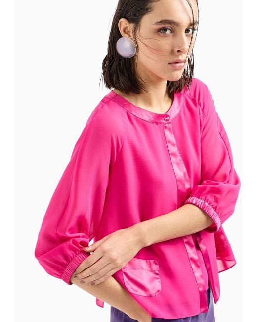 Emporio Armani Pink Georgette Shirt With Satin Details