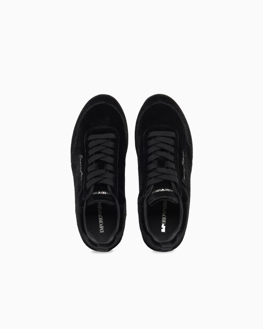 Emporio Armani Black Velvet Low-Top Sneakers With An Embroidered Side Logo