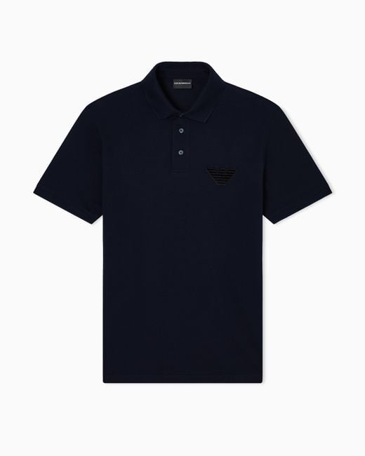 Emporio Armani Blue Piqué Jersey Polo Shirt With Eagle Patch for men