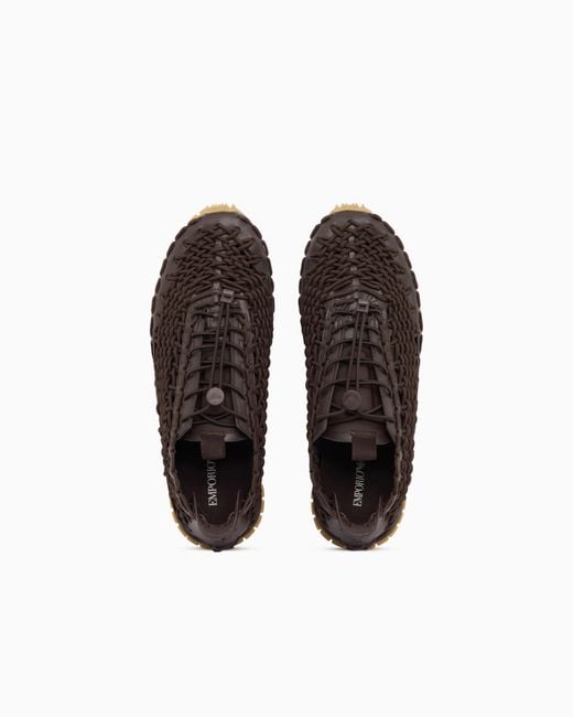 Emporio Armani White Sneakers With Woven Design And Rugged Rubber Sole for men