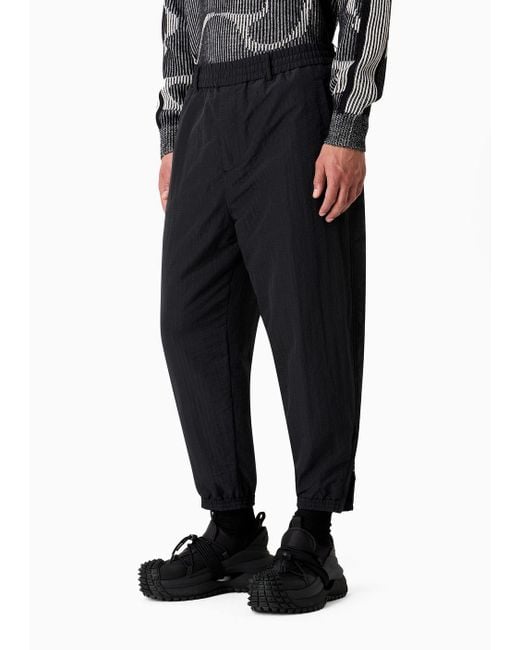 Emporio Armani Blue Light Nylon Seersucker Trousers With Stretch Hem And Zip for men