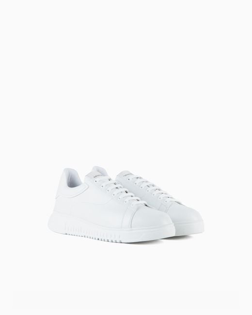 Emporio Armani White Tumbled Leather Sneakers With Knurled Soles for men