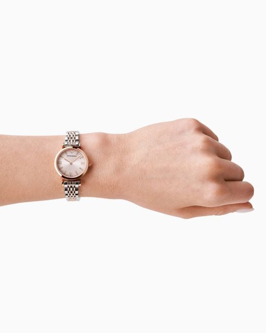 Emporio Armani White Two-Hand Two-Tone Stainless Steel Watch