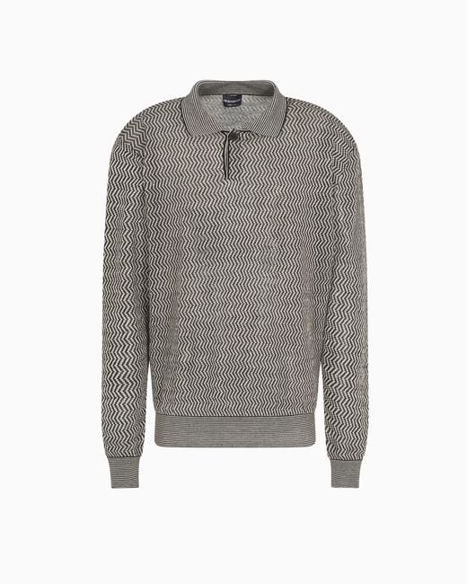 Emporio Armani Gray Asv Linen And Lyocell-Blend Polo-Collar Jumper With Chevron Motif for men