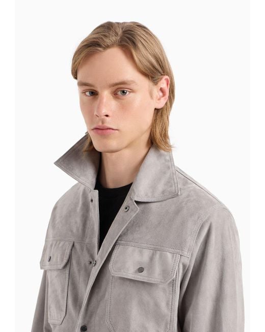 Giacca Camicia In Suede Di Capra Con Tasche Frontali di Emporio Armani in Gray da Uomo