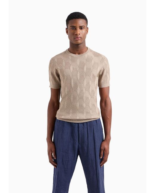 Emporio Armani Natural Embossed Textured Lyocell-blend Jumper With An Op-art Motif for men