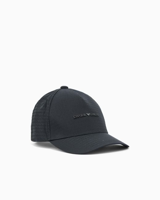Emporio Armani Blue Jacquard Nylon Baseball Cap With All-Over Logo Lettering for men