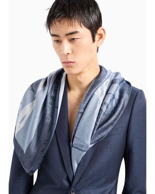 Emporio Armani Gray Virgin-wool And Modal Blend Stole With The Collection Print for men