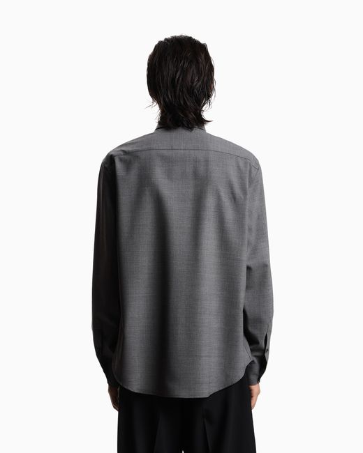 Emporio Armani Gray Soft-Finish Virgin-Wool Canvas Shirt for men