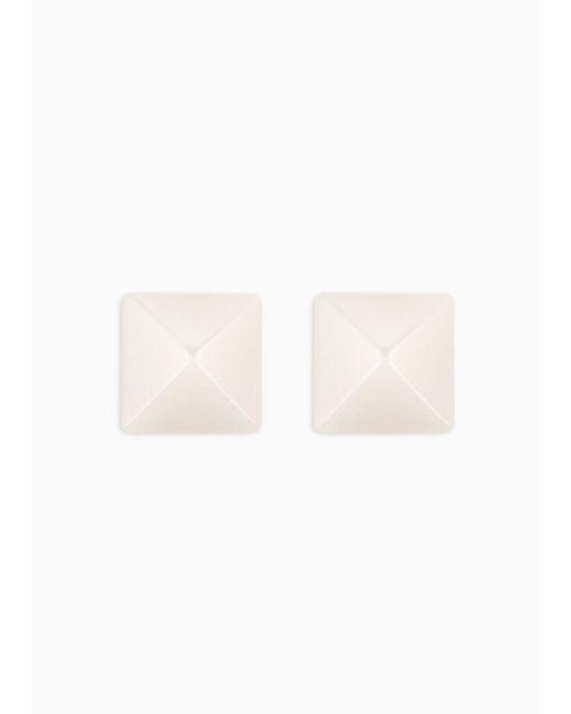 Emporio Armani White Oversize Square Faceted Earrings