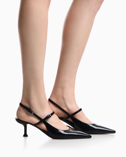 Emporio Armani White Shiny Polished Leather Slingback Court Shoes