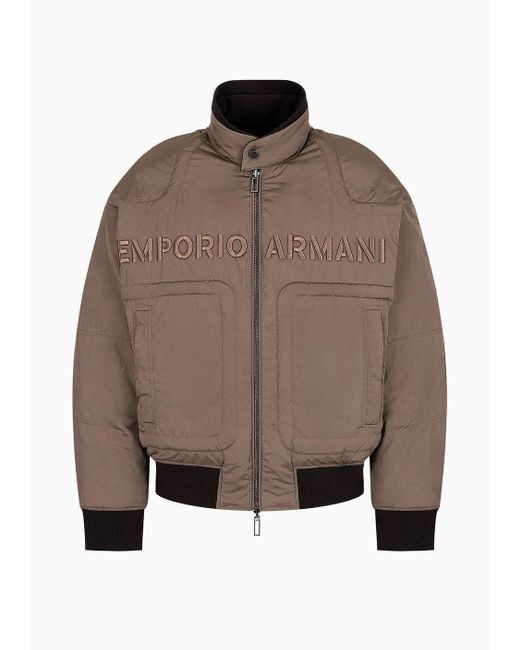 Emporio Armani Brown Reversible Jacket In Lightweight Nylon With 1981 Embroidery And Piping for men