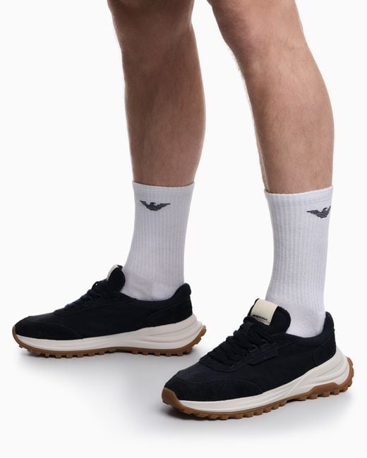 Emporio Armani Blue Eagle Club Capsule Collection Suede Sneakers for men