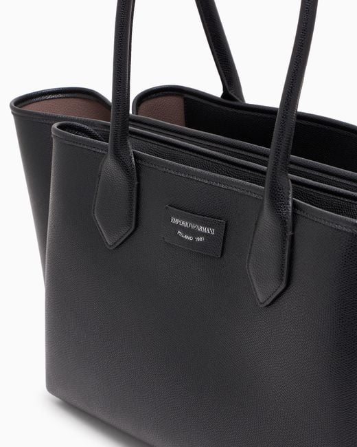 Emporio Armani Black Large Shopper Bag With Palmellato Finish