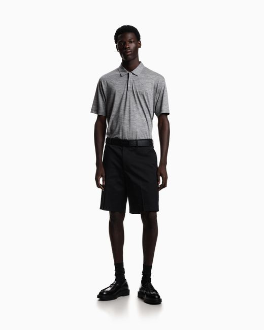Emporio Armani Gray Wool Slub Jersey Polo Shirt for men