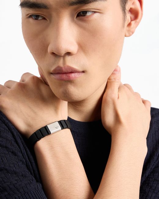Bracciale Con Piastrina di Emporio Armani in Black da Uomo